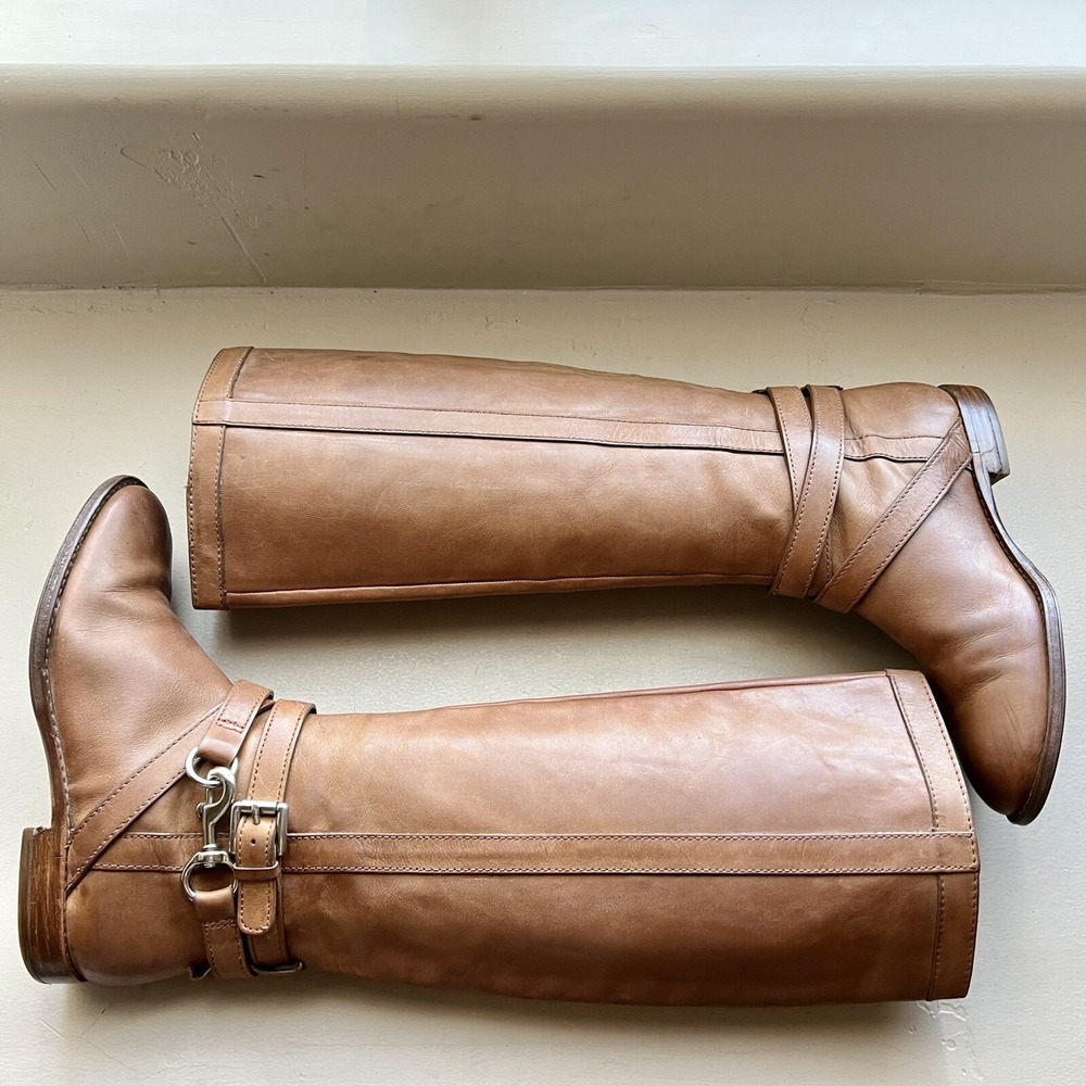 Coach Marlena Brown Vintage Leather Riding Boots Low Heel & Ankle Strap Size 5 B